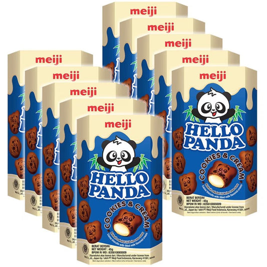 Meiji Hello Panda Biscuits Cookies & Cream Flavoured Filling (Pack of 10)