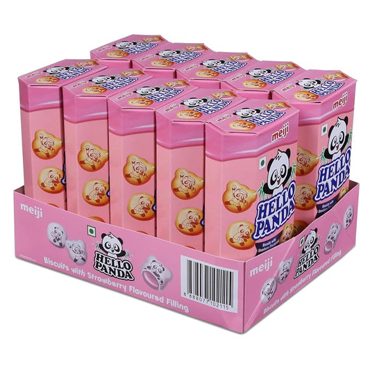 Meiji Hello Panda Biscuits Strawberry Flavoured Filling (Pack of 10)