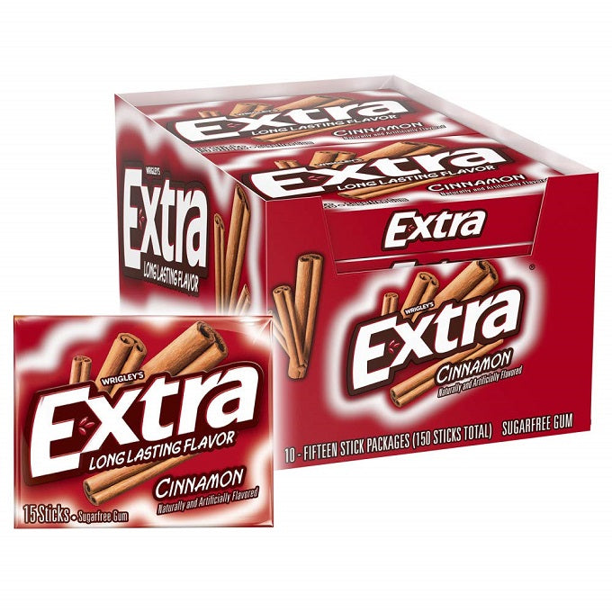 Extra Cinnamon Sugar free Gum, 15 piece (Pack of 10)