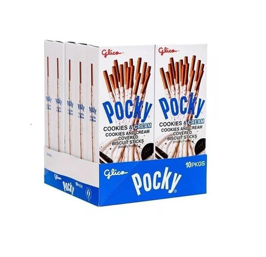 Glico Pocky Cookies and Cream Covered Biscuit Sticks (Pack Of 10)