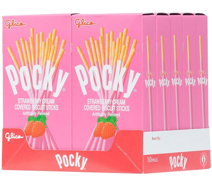 Glico Pocky Strawberry Cream Covered Biscuit Sticks (Pack Of 10)