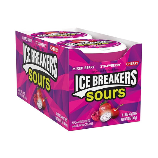 Ice Breakers Sours Mixed Berry, Strawberry, Cherry Sugar Free Mints, 42g (8 Pack)