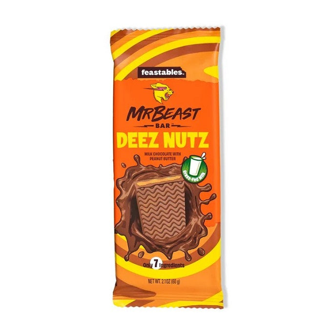 Mr Beast Feastables Milk Chocolate Bars with Peanut Butter - Deez Nuts 60g