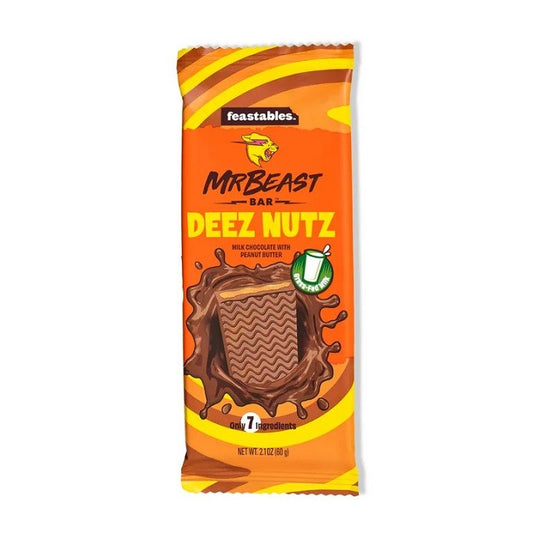 Mr Beast Feastables Milk Chocolate Bars with Peanut Butter - Deez Nuts 60g