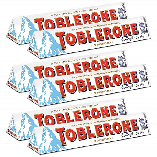 Toblerone White Chocolate with Honey and Almond Nougat 6 Pack