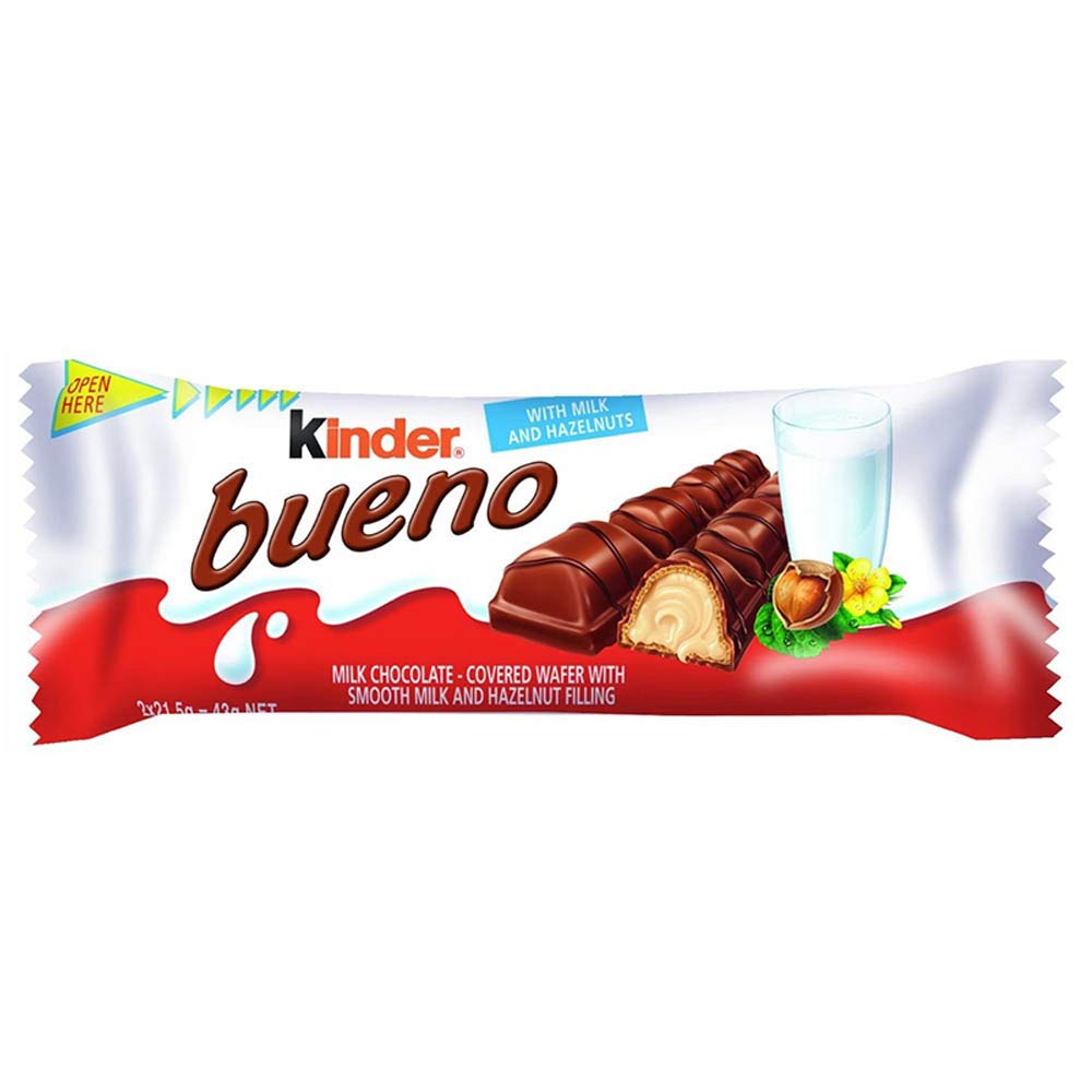 Kinder Bueno Milk & Hazelnut Chocolate Bar 43g (Pack of 2)