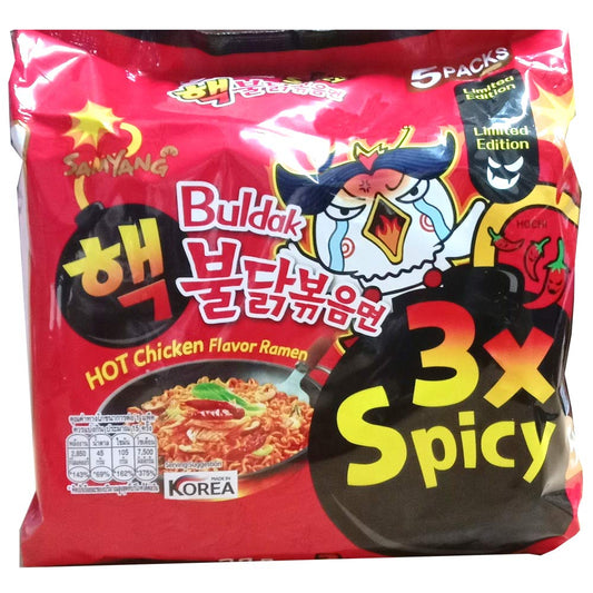 Samyang Hot Chicken Flavor Ramen Buldak 3X Spicy Instant Noodles Pack of 5