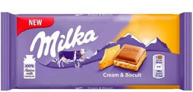 Milka Cream And Biscuit Chocolate Bar 100g Imported