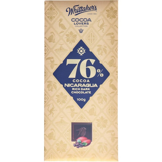 Whittaker's 76% Cocoa Nicaragua Rich Dark Chocolate 100g